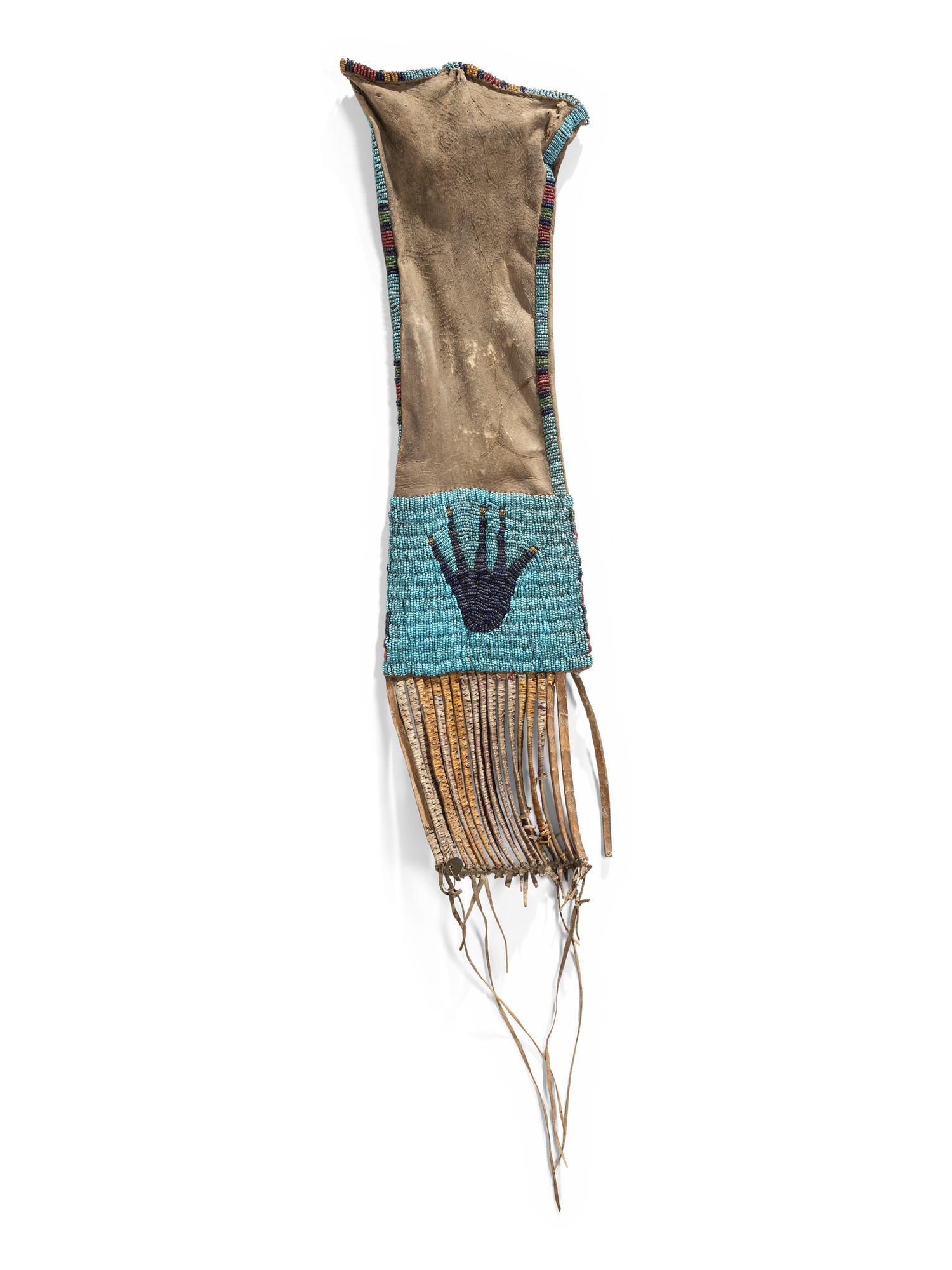 Northern Sioux Beaded Hide Tobacco Bag, with Hand Imagery
