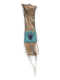 Northern Sioux Beaded Hide Tobacco Bag, with Hand Imagery