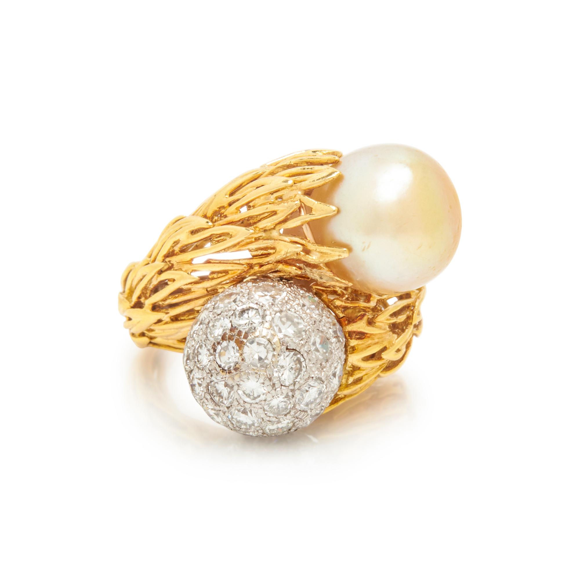 CULTURED PEARL AND DIAMOND BYPASS RING