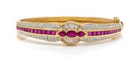 An 18 Karat Yellow Gold, Ruby and Diamond Bangle Bracelet, 19.00 dwts.
