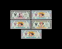 [DISNEY DOLLARS] A Group of Five Uncirculated Series 1993 Notes