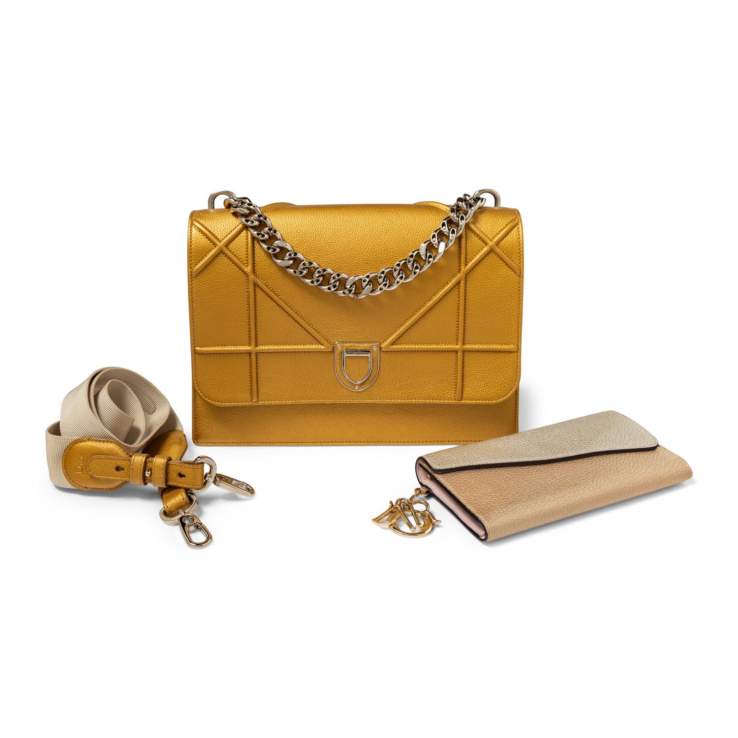 CHRISTIAN DIOR, METALLIC DIORAMA FLAP BAG & WALLET