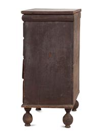 A Rare William and Mary Brown Painted Poplar, Cherrywood, and Pine Two-Drawer Blanket Chest