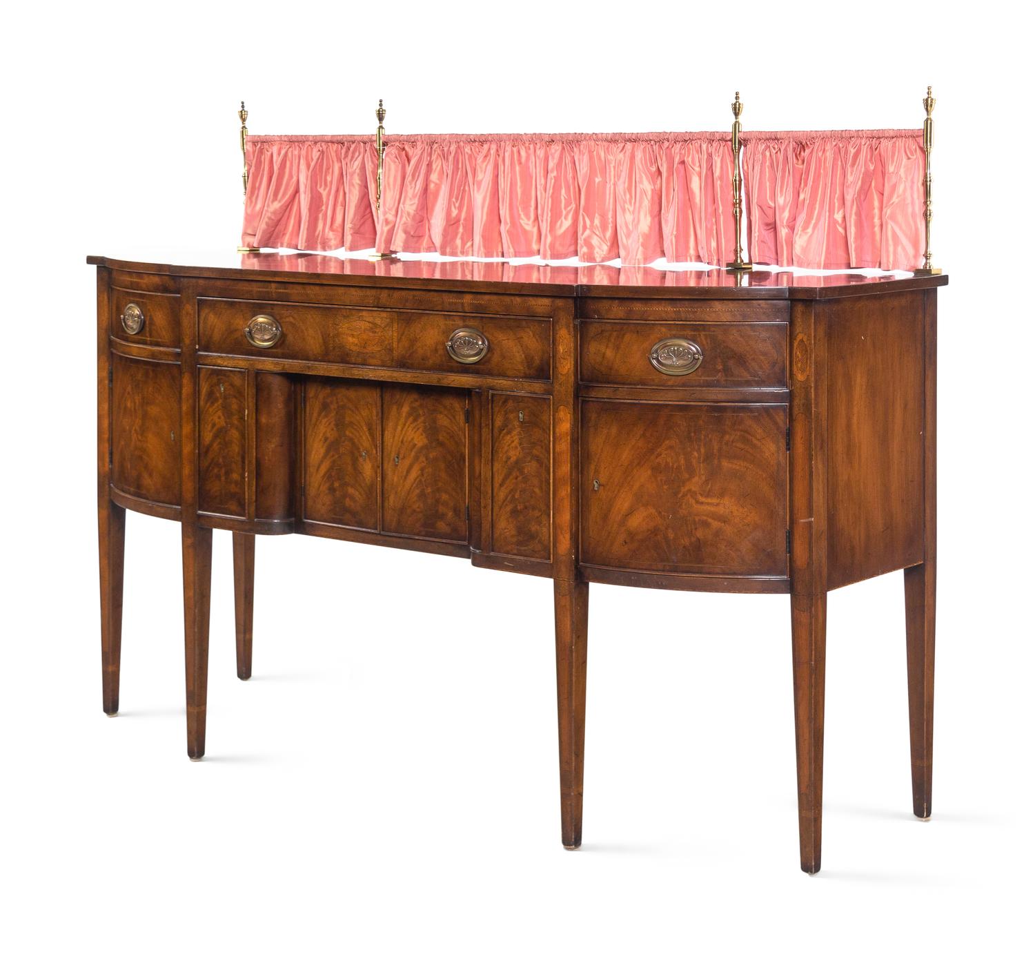 A Regency Style Mahogany Sideboard with Silk Drape on a Brass Gallery