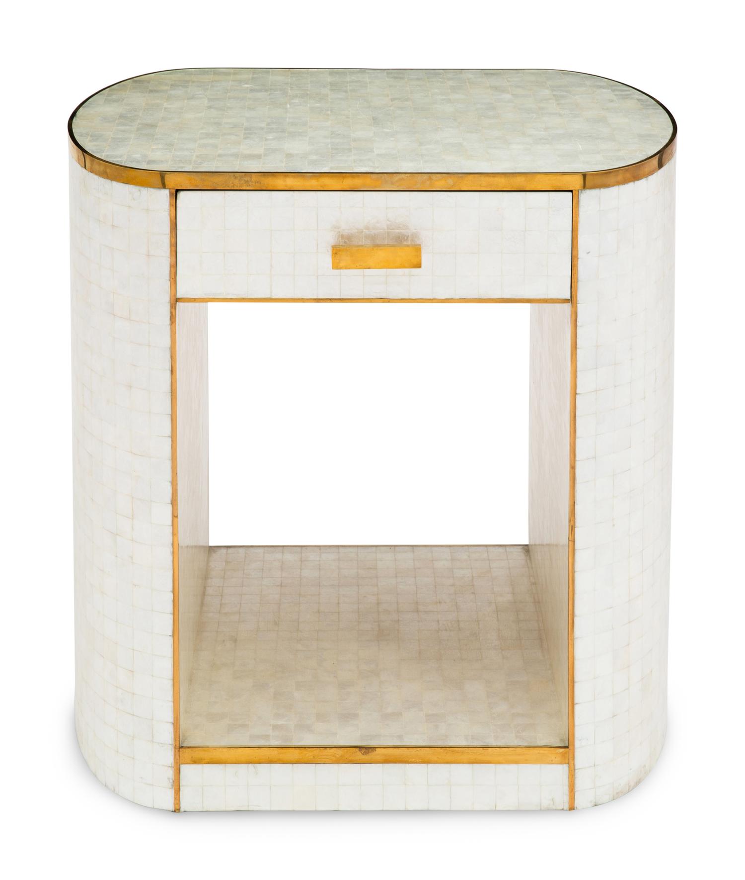 A Platt Collection Capiz Shell and Brass Side Table