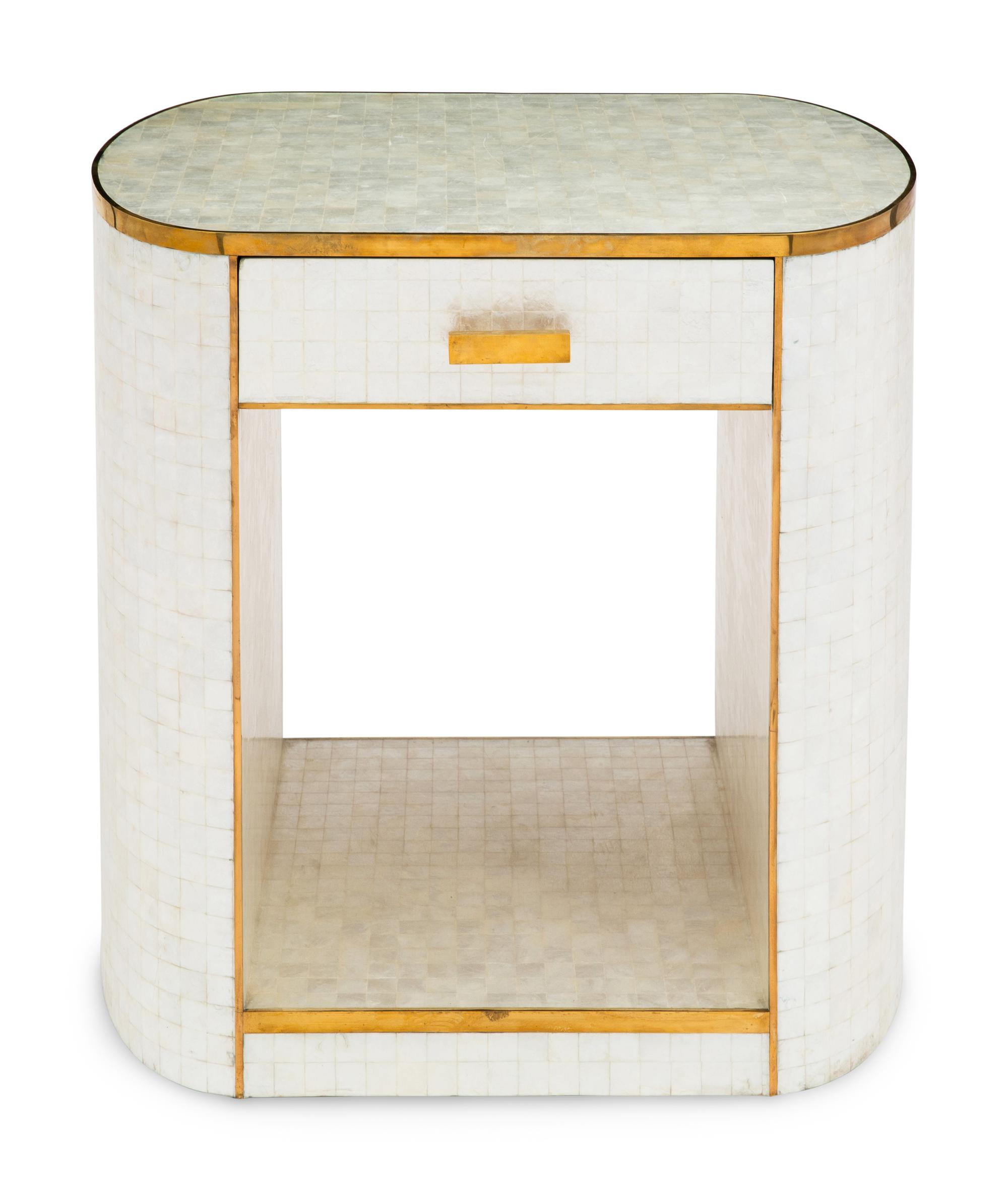 A Platt Collection Capiz Shell and Brass Side Table