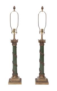 A Pair of Cast Metal Table Lamp Height overall 38 inches. — 20TH CENTURY