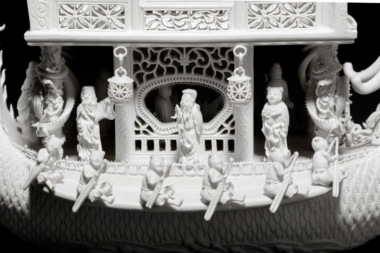 A White Biscuit Porcelain Model of a Dragon Boat