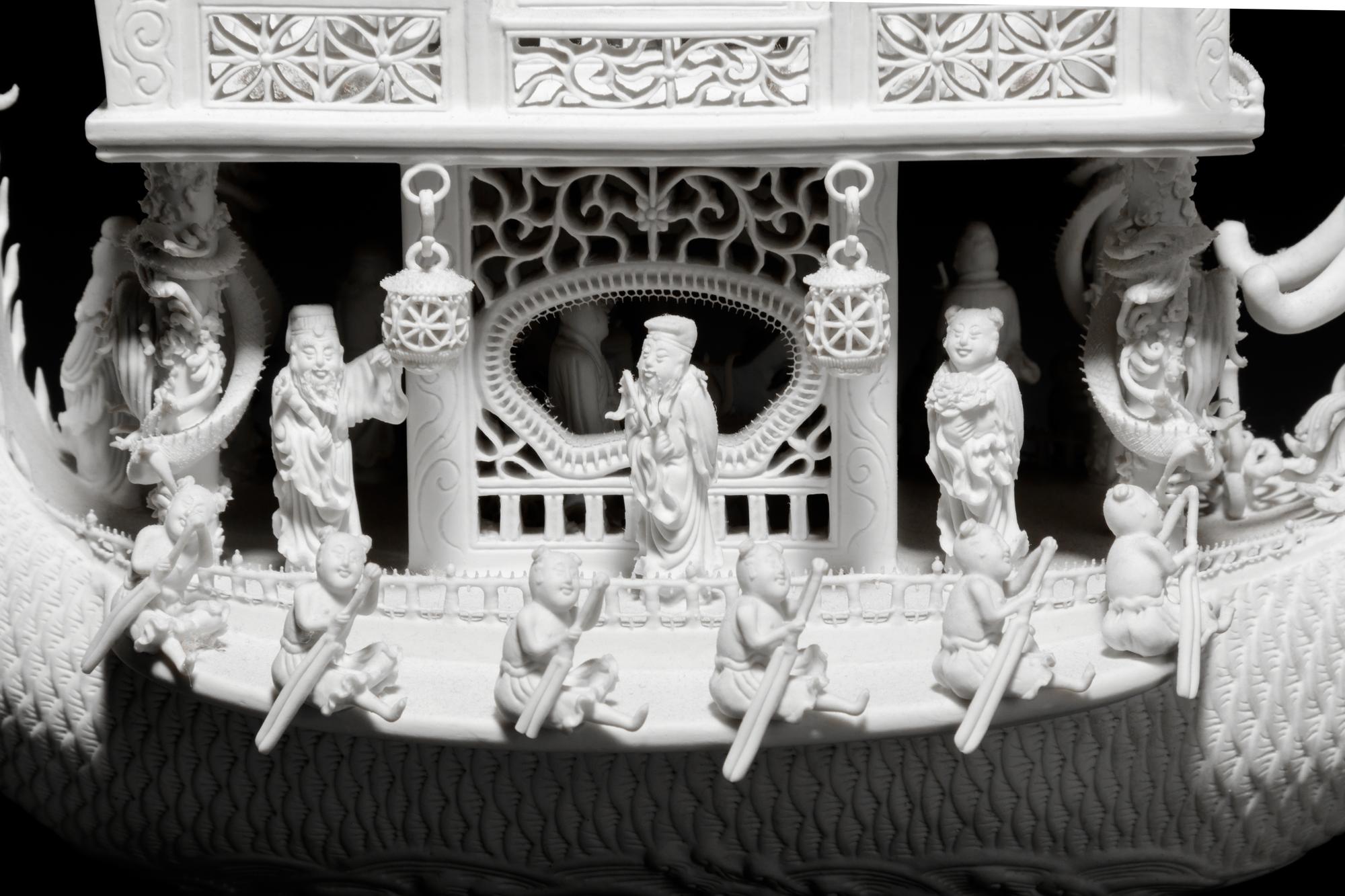 A White Biscuit Porcelain Model of a Dragon Boat