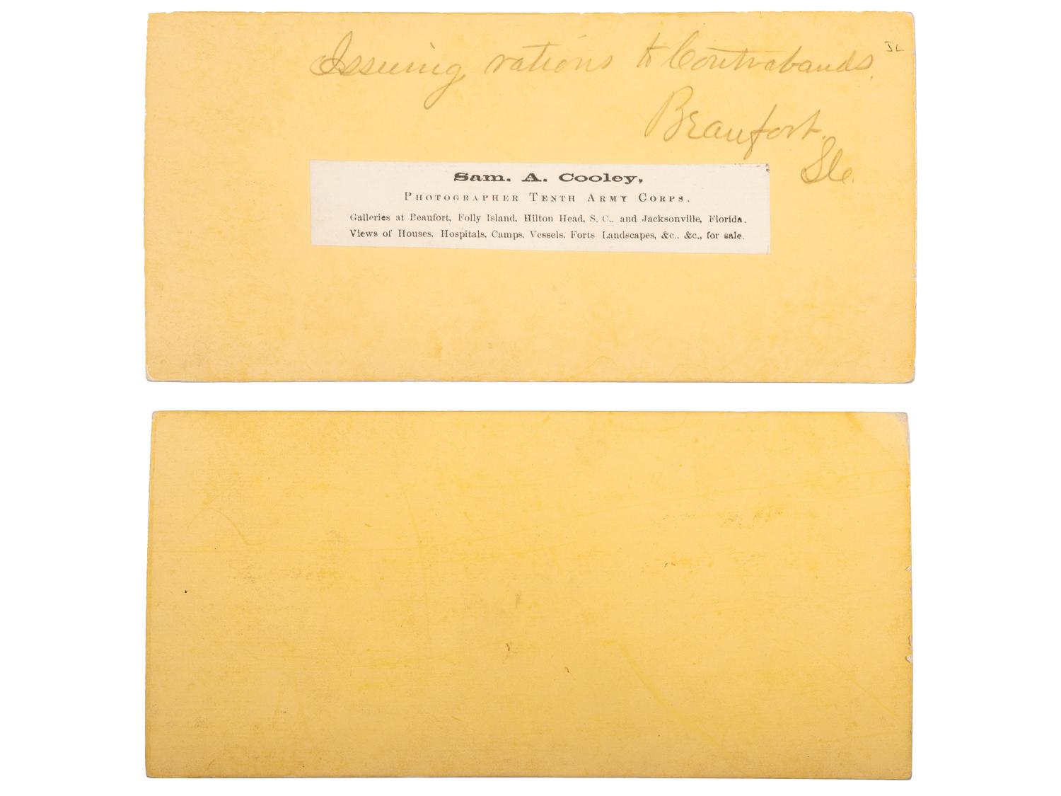 [CIVIL WAR]. COOLEY, Sam A., photographer. A group of 2 stereoviews with African American subject matter.