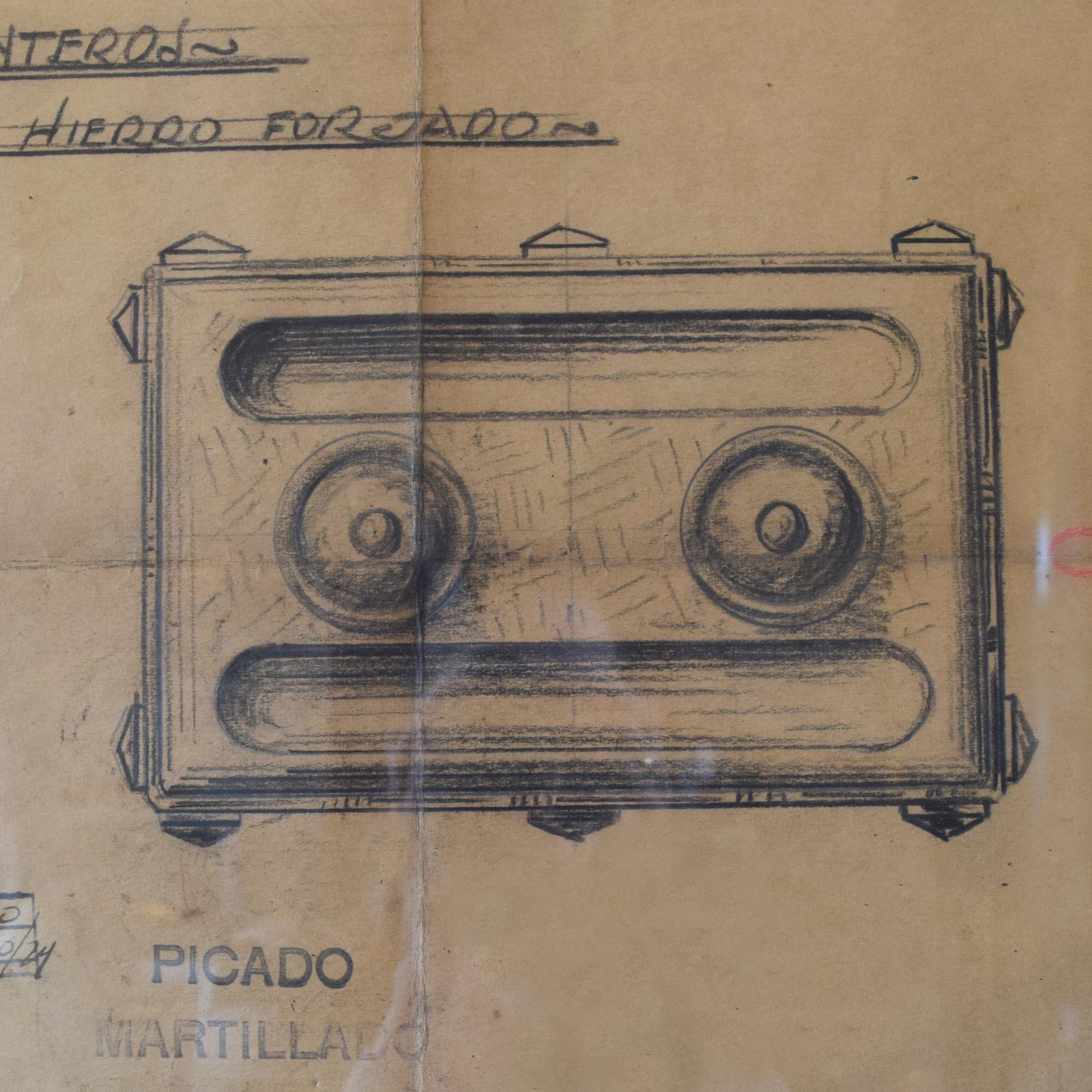 A Framed Rendering by Jose Thenee 26.5" W x 1" D x 39" H — Argentina, Circa 1920