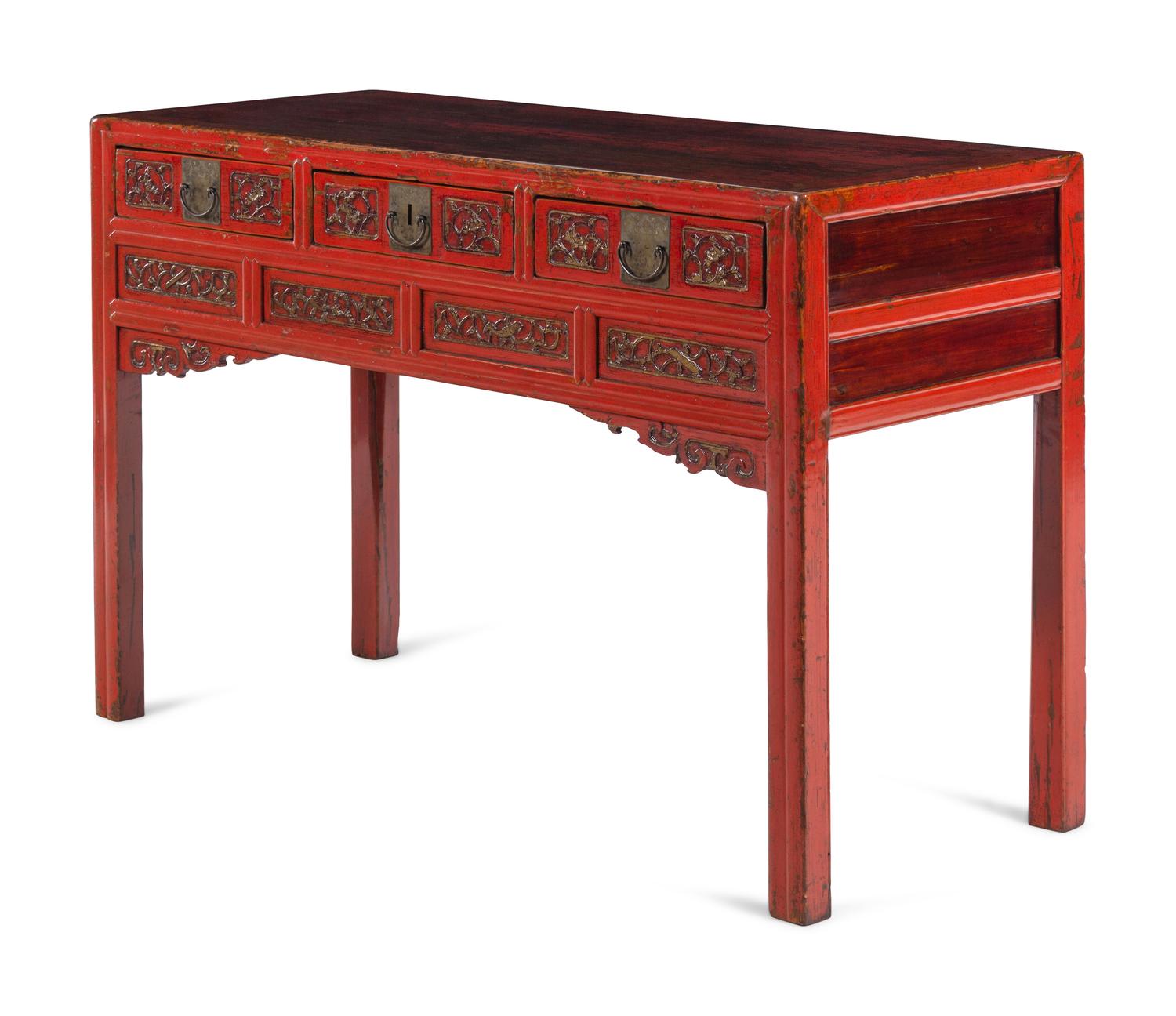 A Chinese Parcel Gilt Red Lacquer Table