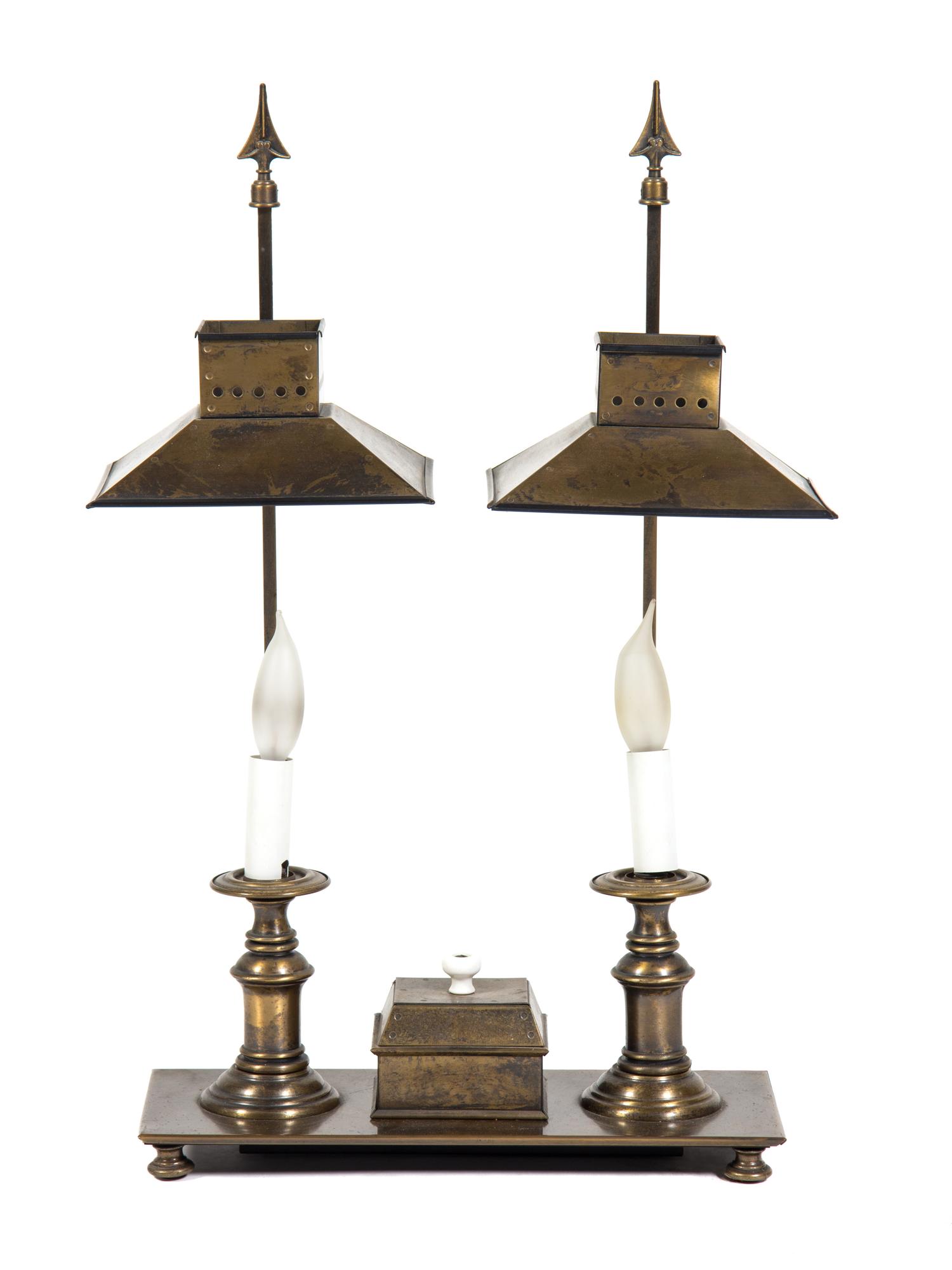 A Two Light Brass Desk Lamp Height 20 inches.