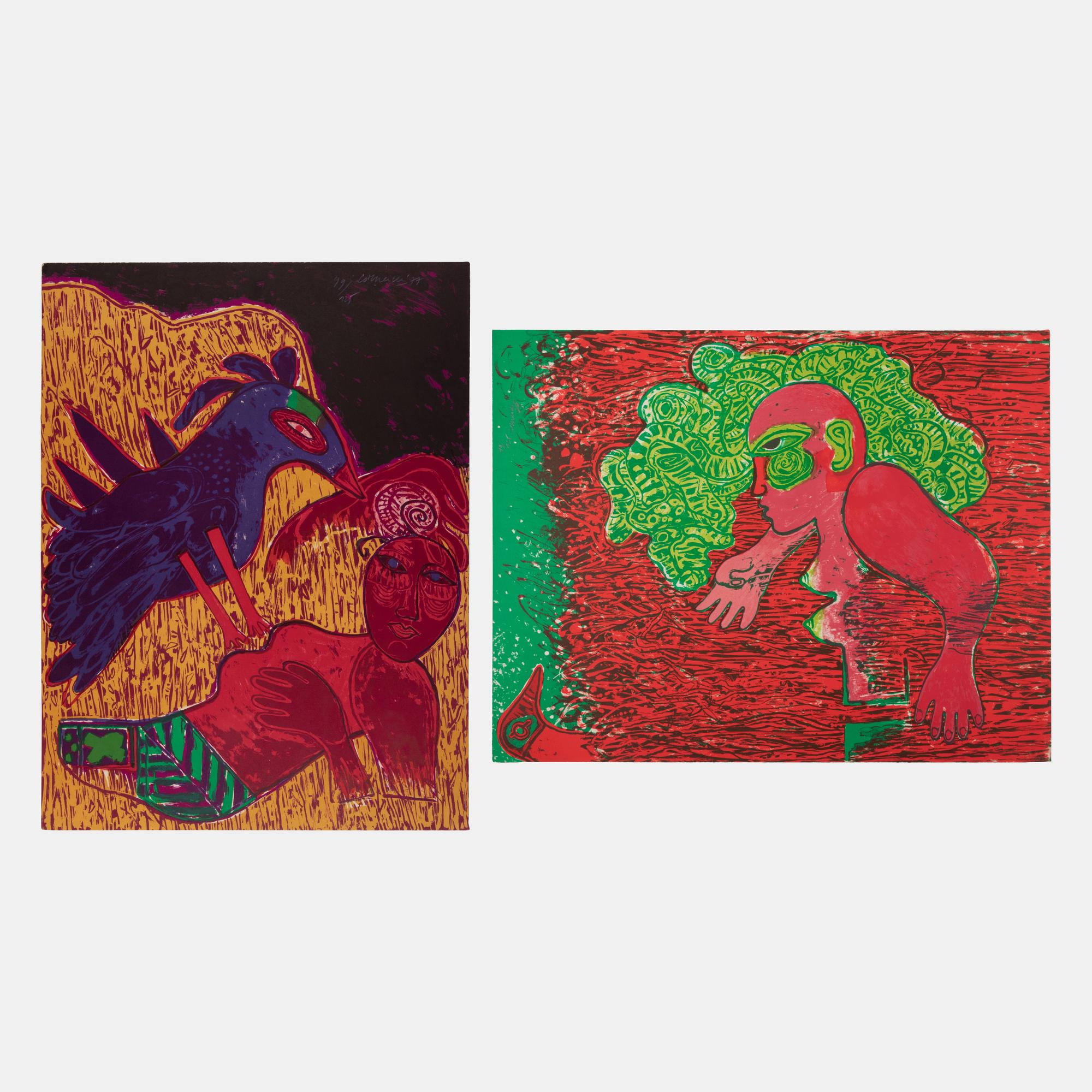 A Pair of Prints ( Dans l'infinie verticalite de l'herbe la femme and Delire et foisonnement de cette plage)