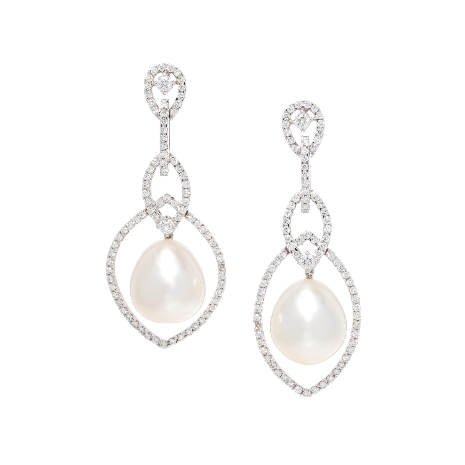 DIAMOND AND CULTURED SOUTH SEA PEARL EARRINGS