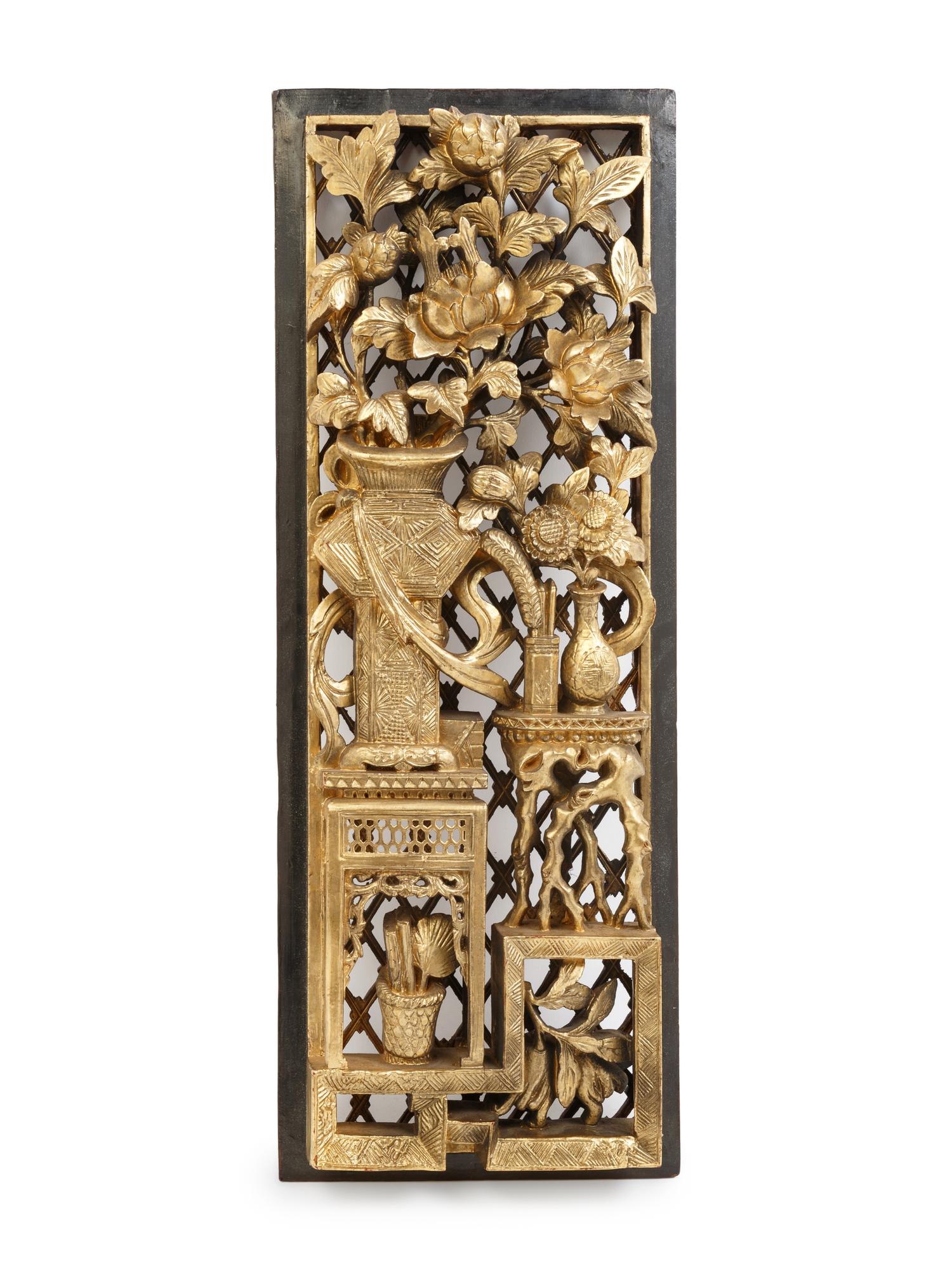 Three Chinese Gilt and Polychrome Lacquered Articles