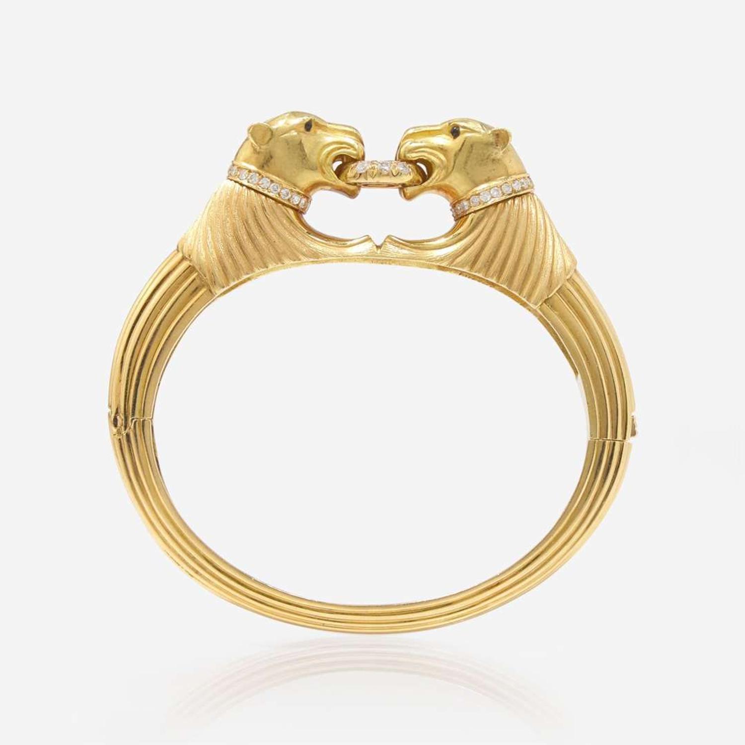 An 18K Yellow Gold and Diamond Panther Bracelet Swiss