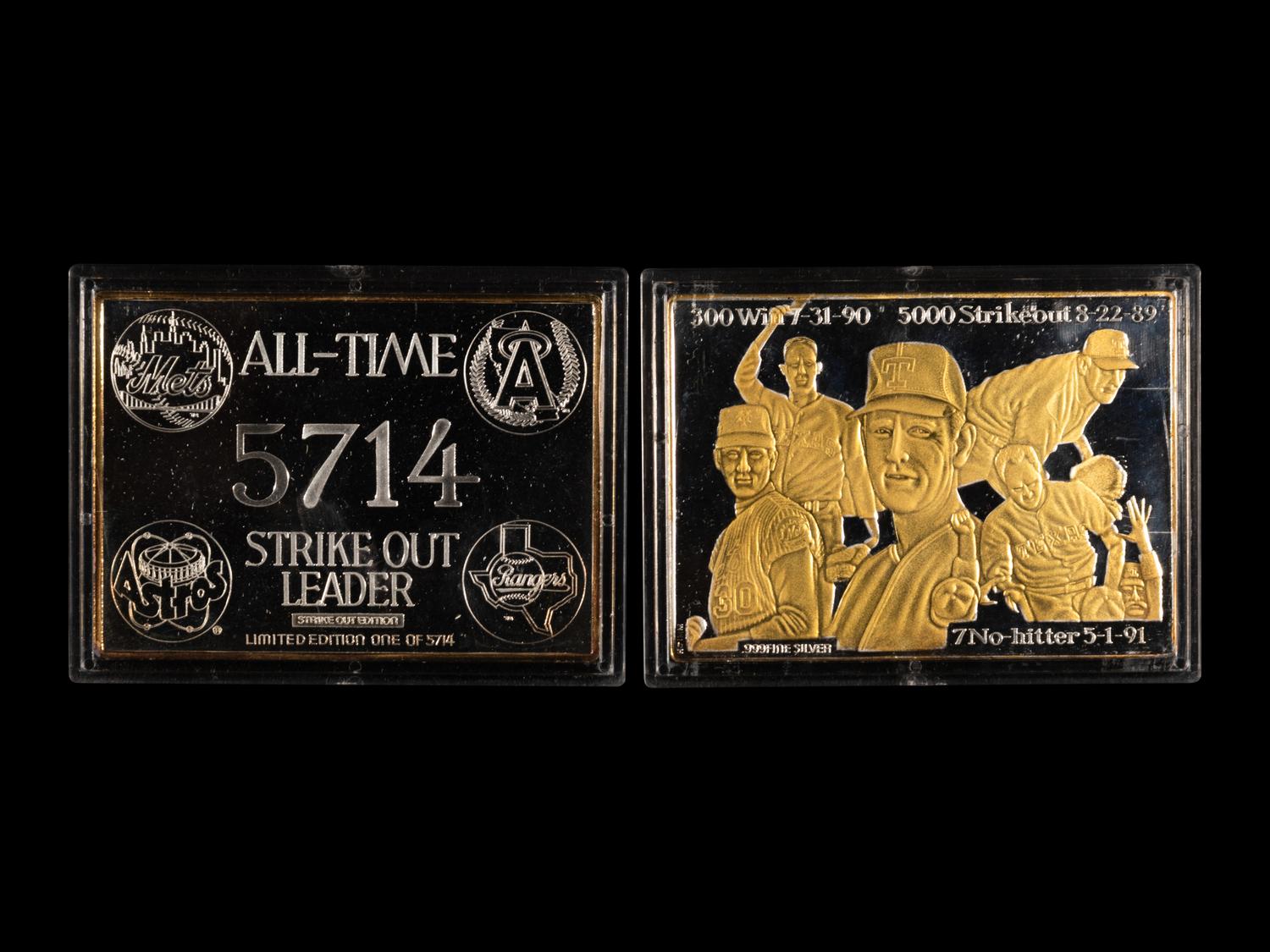 A Group of Two Nolan Ryan Enviromint 3 Troy Ounce Silver Commemorative Cards
