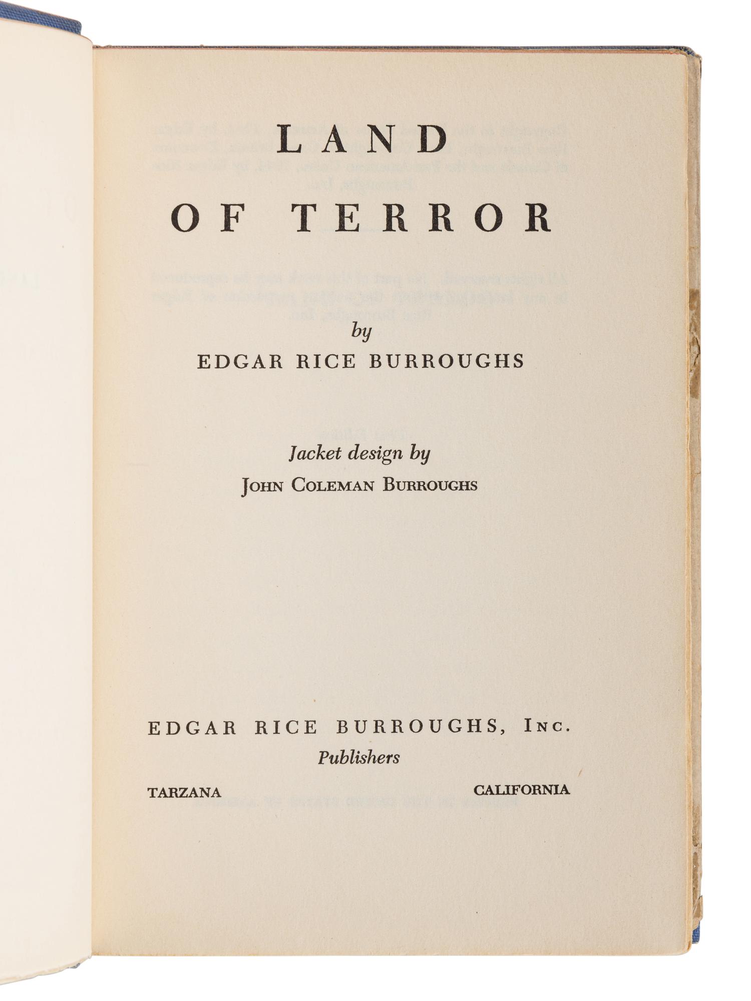 BURROUGHS, Edgar Rice (1875-1950). Back to the Stone Age. Tarzana: Edgar Rice Burroughs, Inc., 1936.
