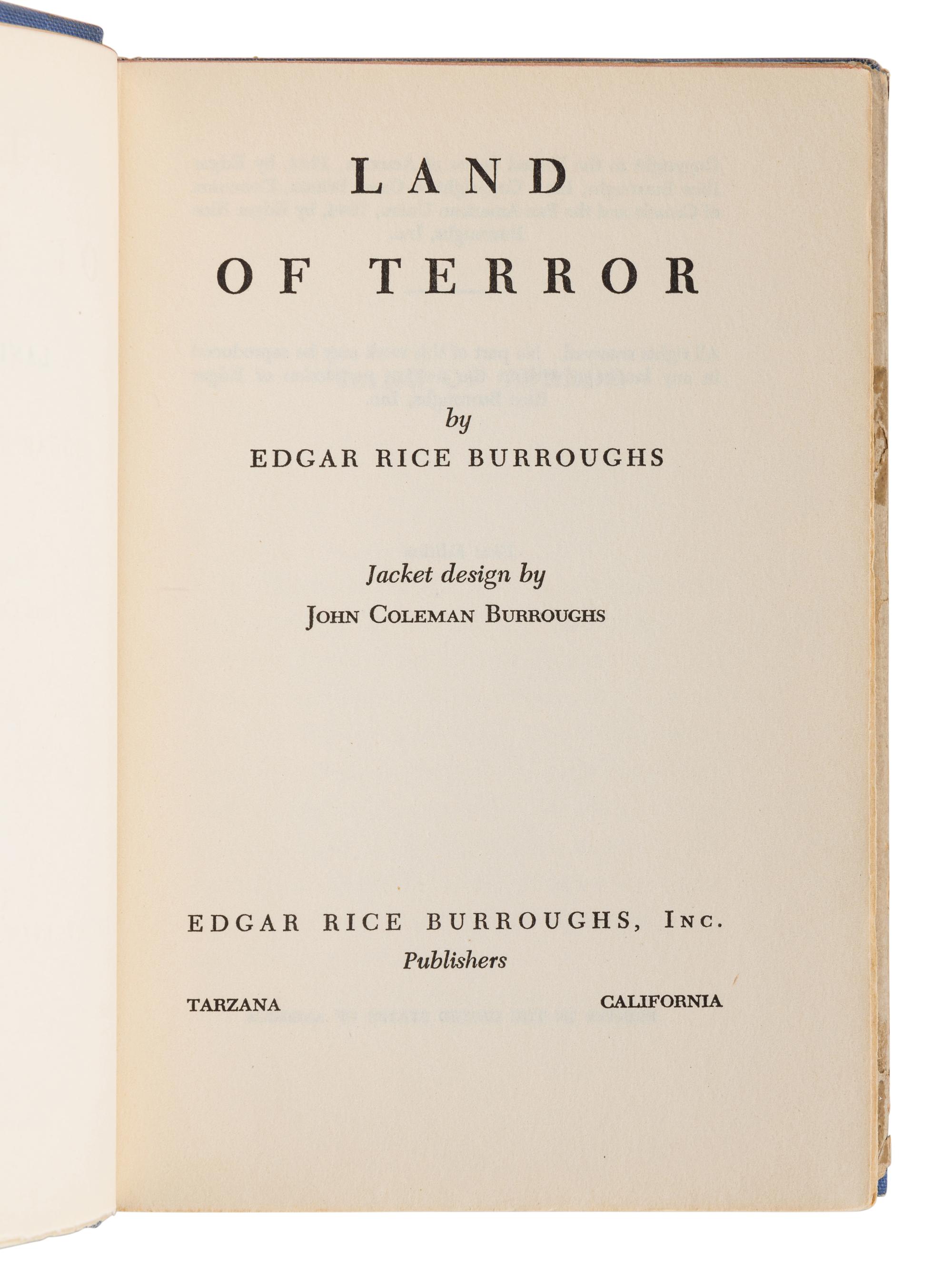 BURROUGHS, Edgar Rice (1875-1950). Back to the Stone Age. Tarzana: Edgar Rice Burroughs, Inc., 1936.