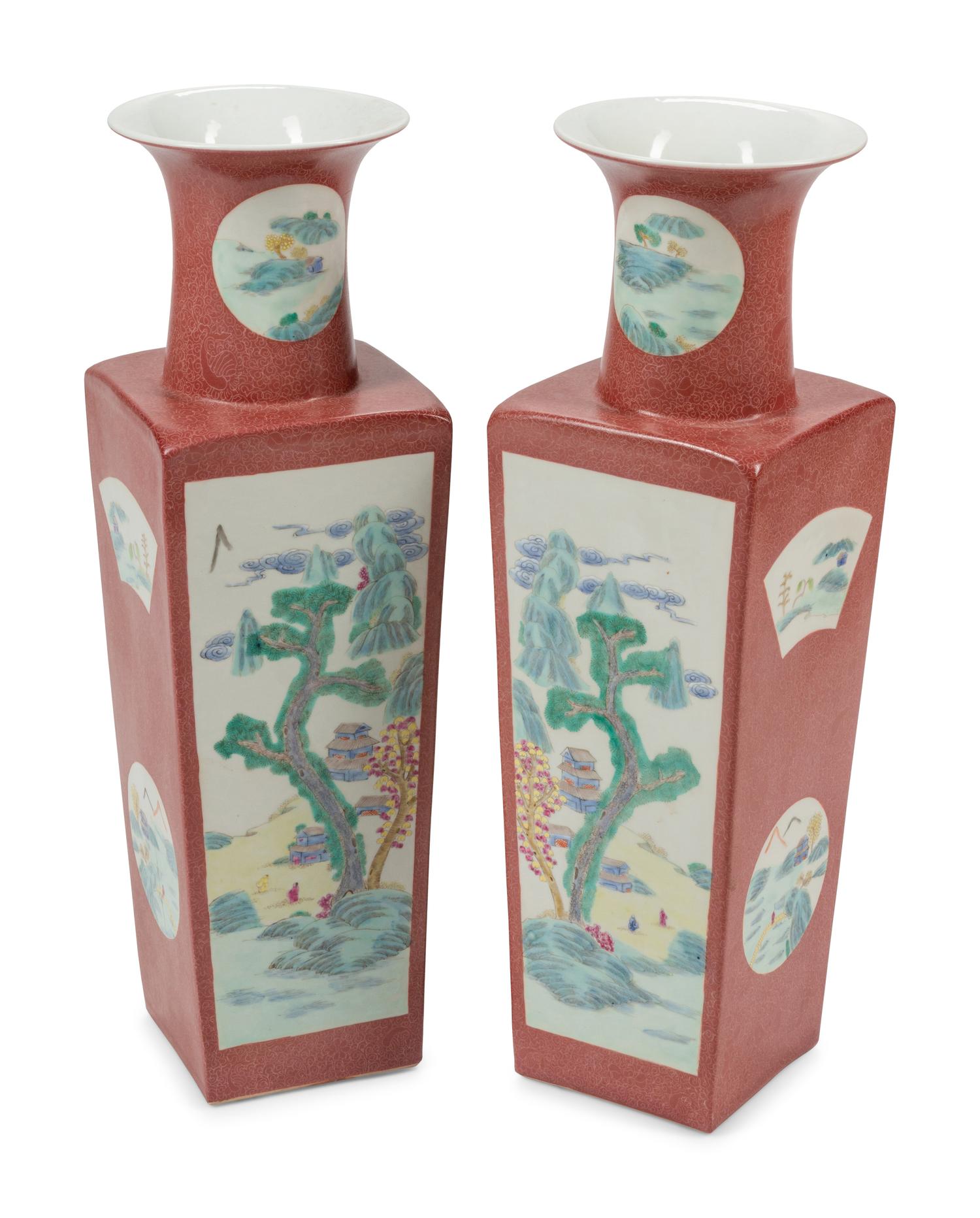 A Pair of Chinese Export Enameled Porcelain Vases