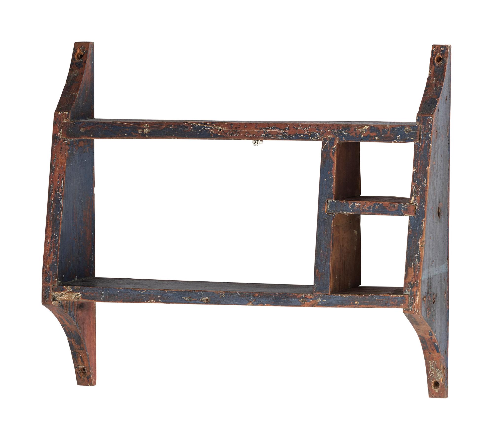 Two Country Blue-Paint Decorated Hanging Shelves