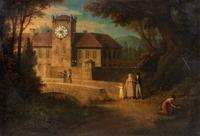 A Continental Oil on Copper Painting with an Inset Clock