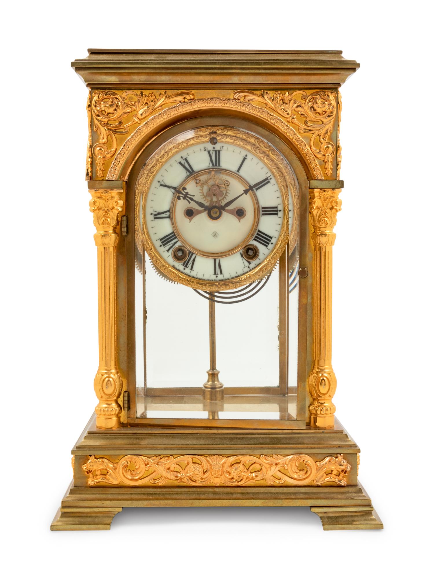 An Ansonia Sirius Gilt Metal and Crystal Regulator Clock