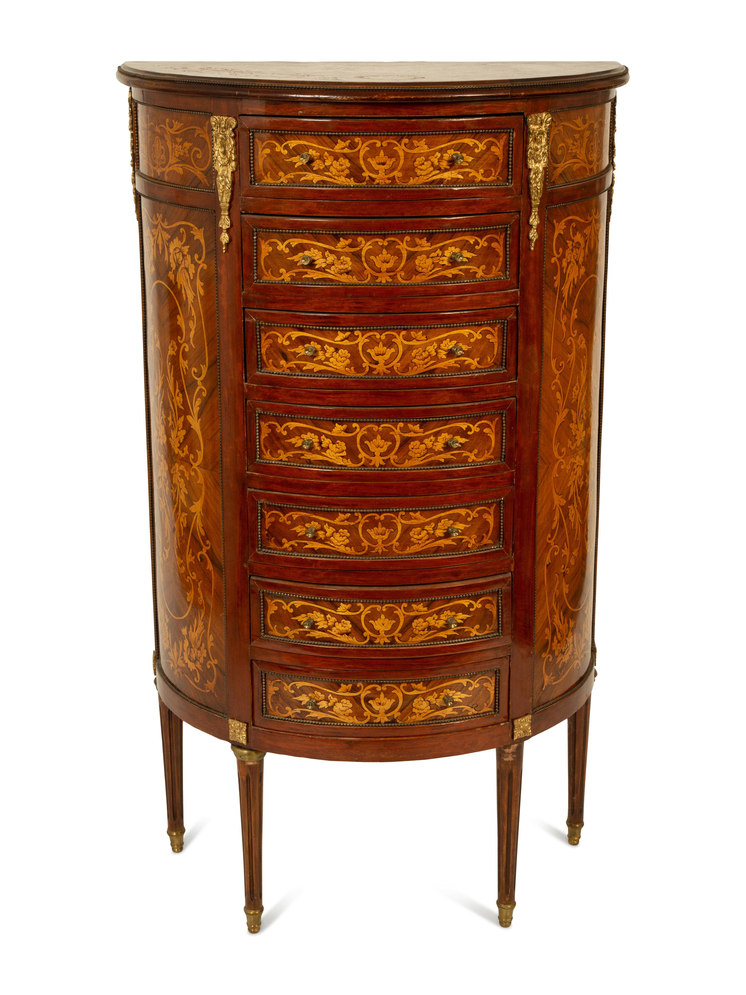 A Louis XVI Style Gilt Metal Mounted Marquetry Semainier