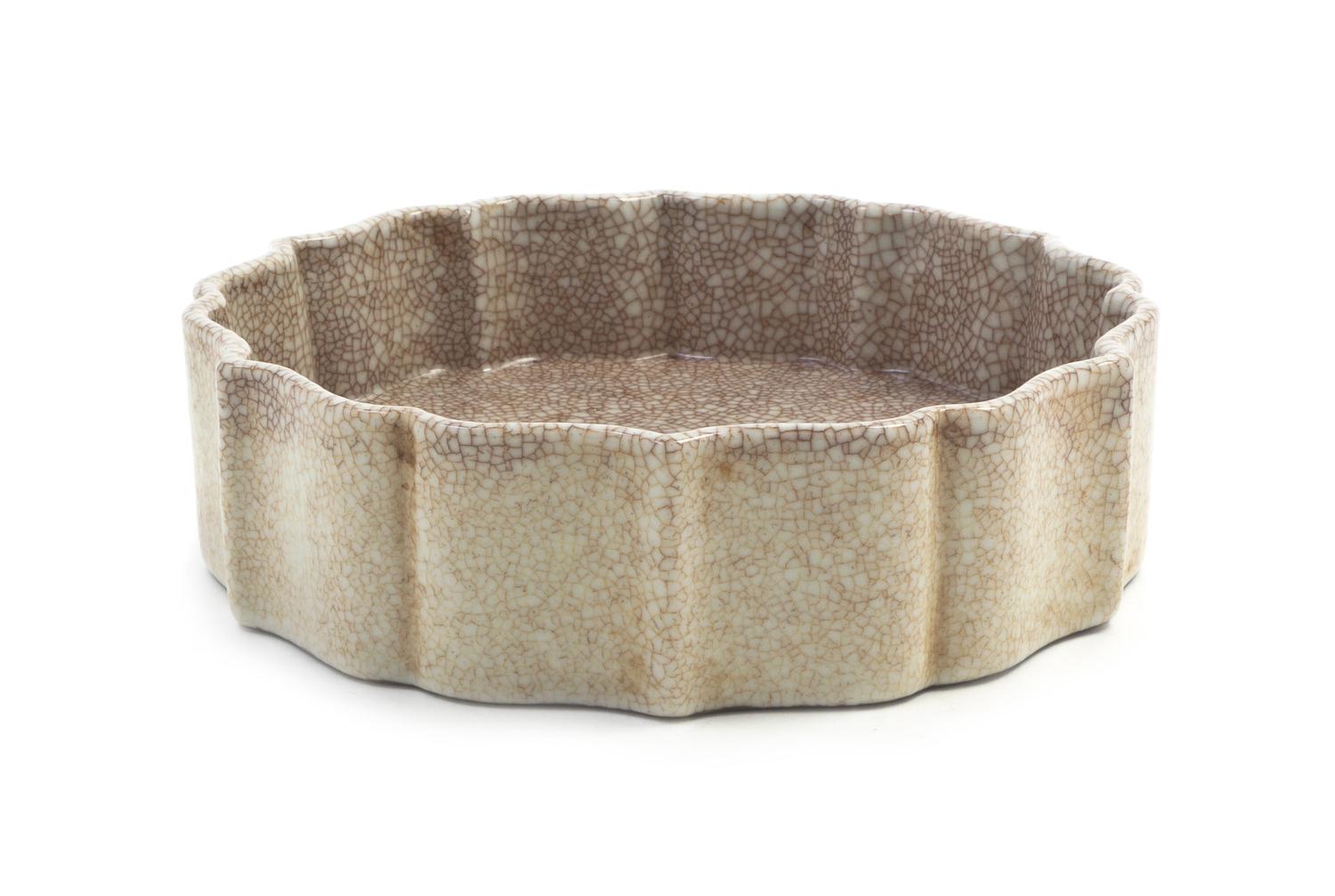 A Chinese Crackle Glaze Brushwasher Width at widest 6 inches.