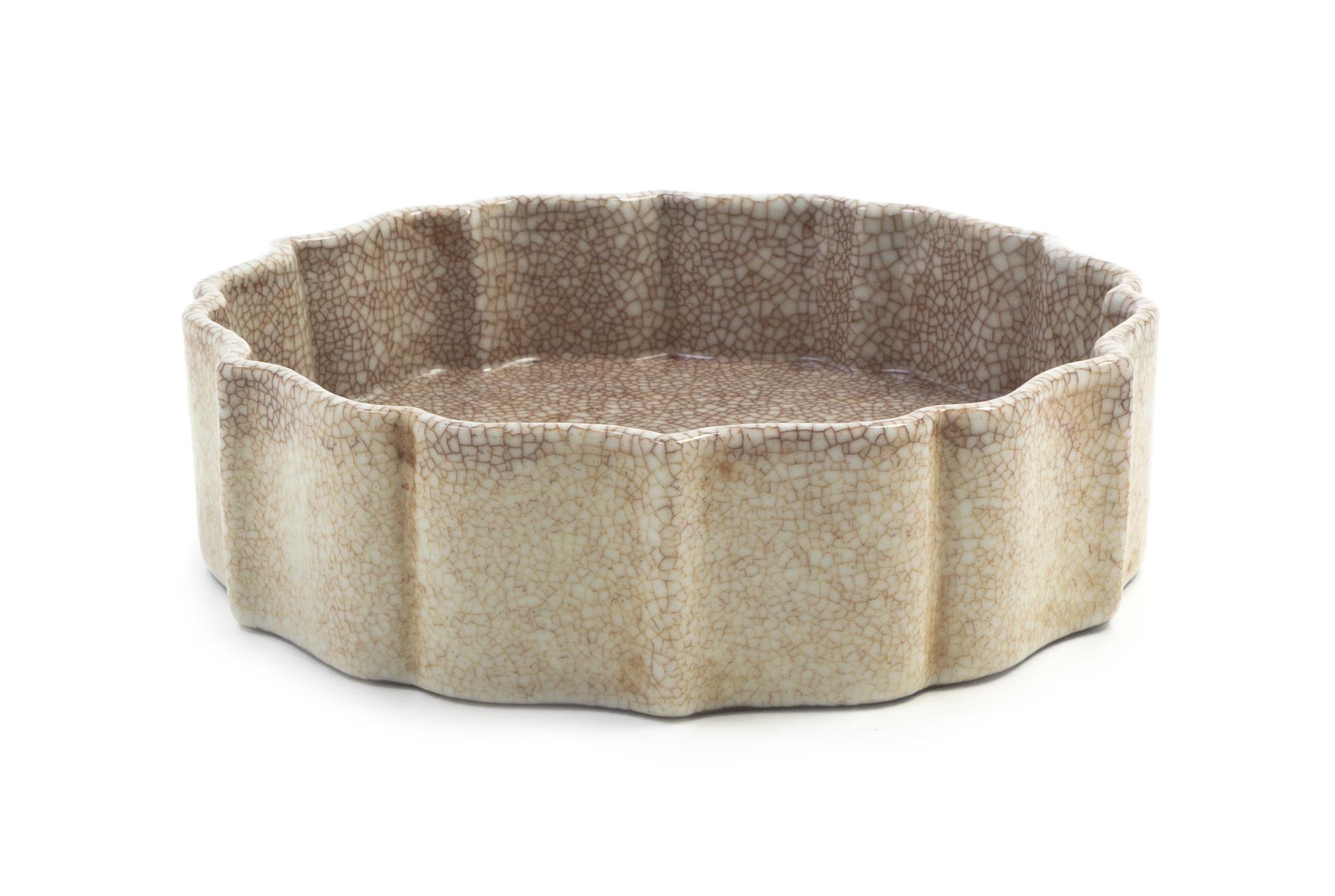 A Chinese Crackle Glaze Brushwasher Width at widest 6 inches.
