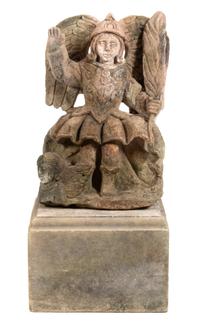 A Sculpture of Saint Michael Height 32 x width 21 x depth 14, with base 47 1/2 inches. — 18TH CENTURY