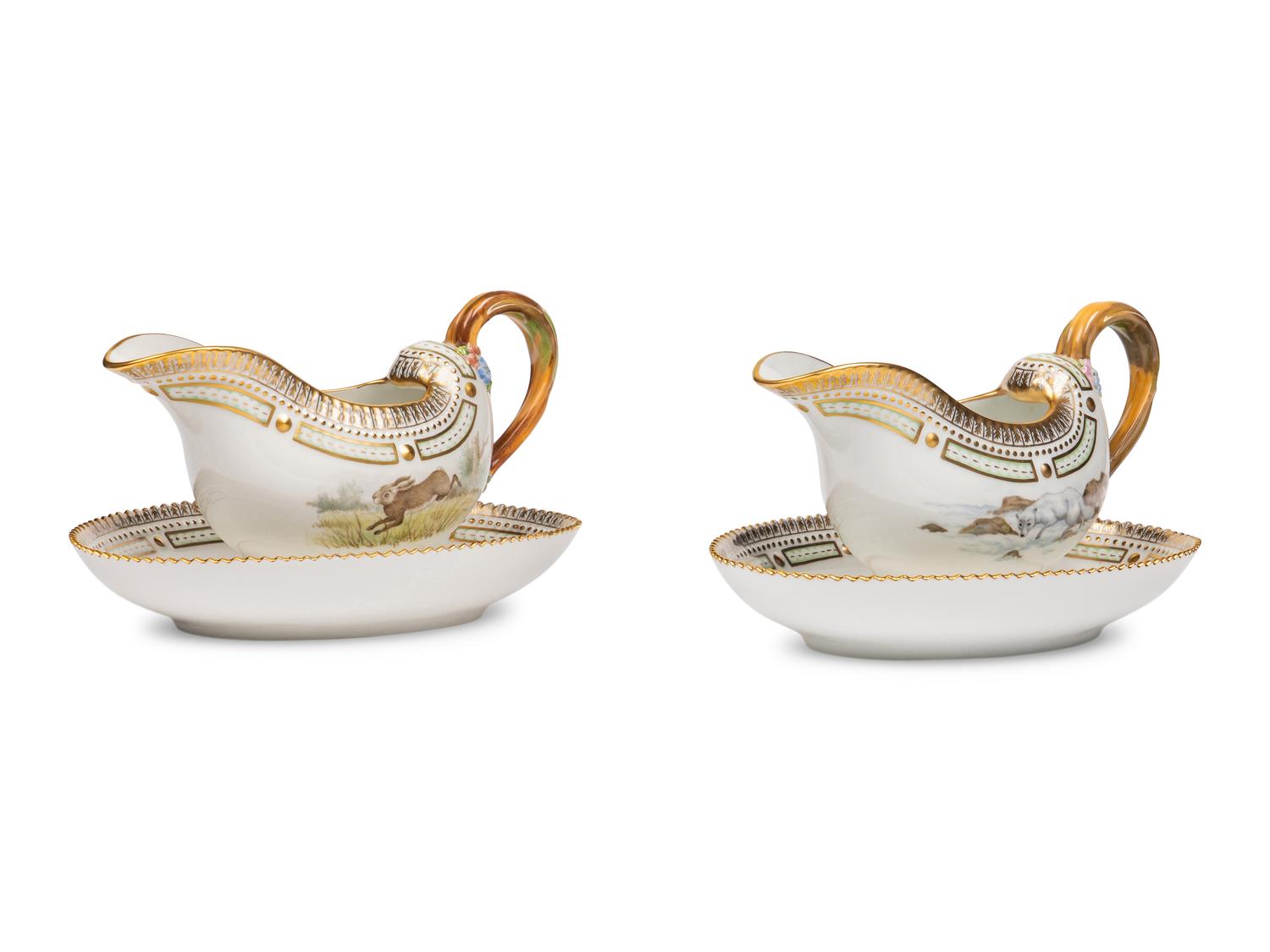 A Pair of Royal Copenhagen Fauna Danica Porcelain Sauce Boats
