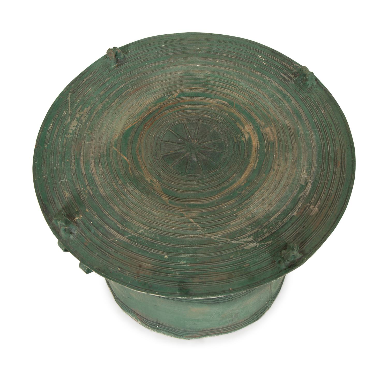 A Pair of Dong Sun Style Composition with Bronze Patina Rain Drums — 20th Century