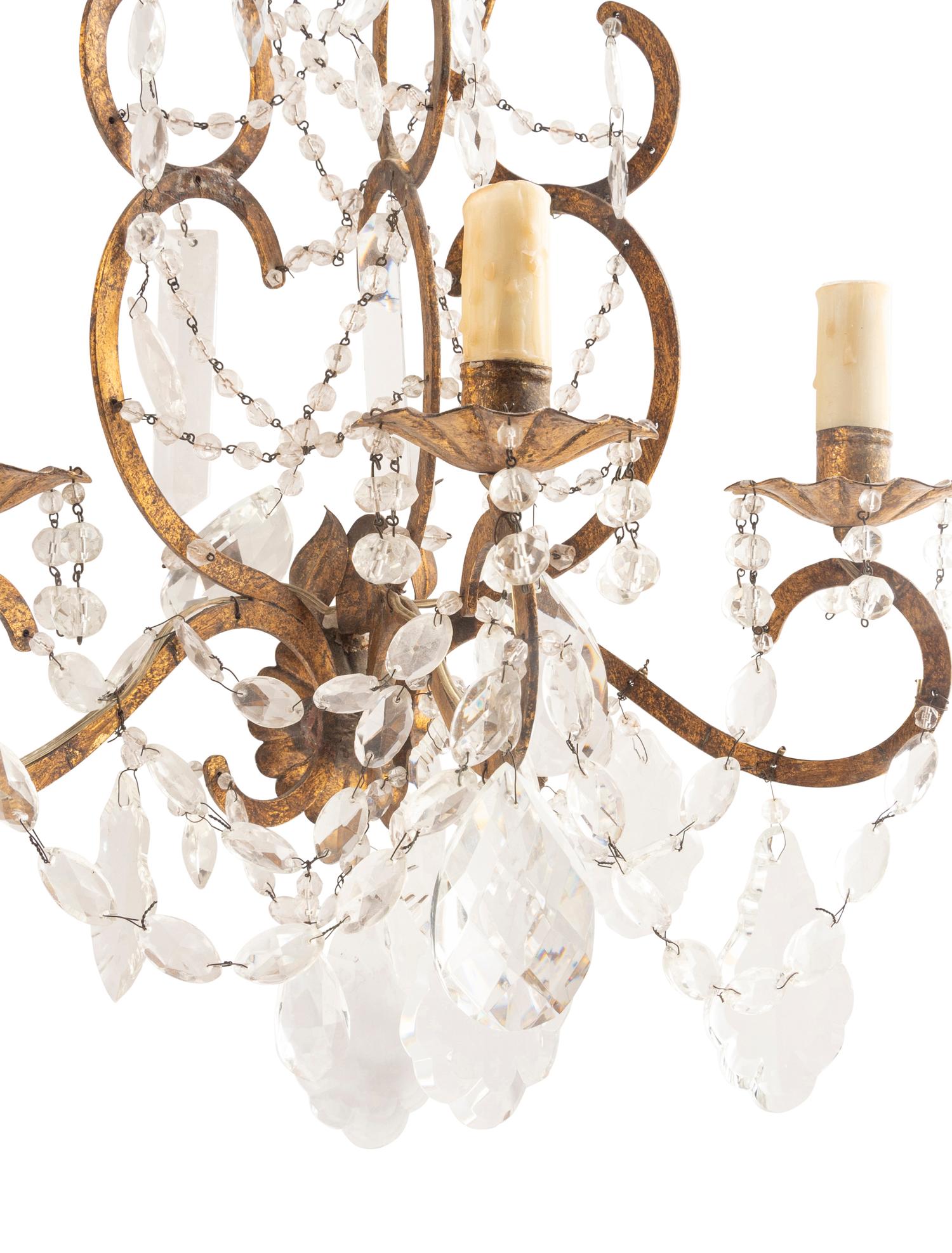 A Pair of Italian Gilt Metal Three-Light Sconces