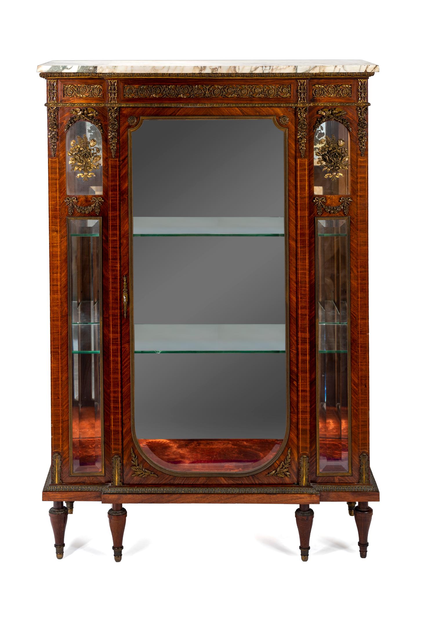 A Louis XVI Style Gilt-Bronze-Mounted Tulipwood Vitrine — EARLY 20TH CENTURY