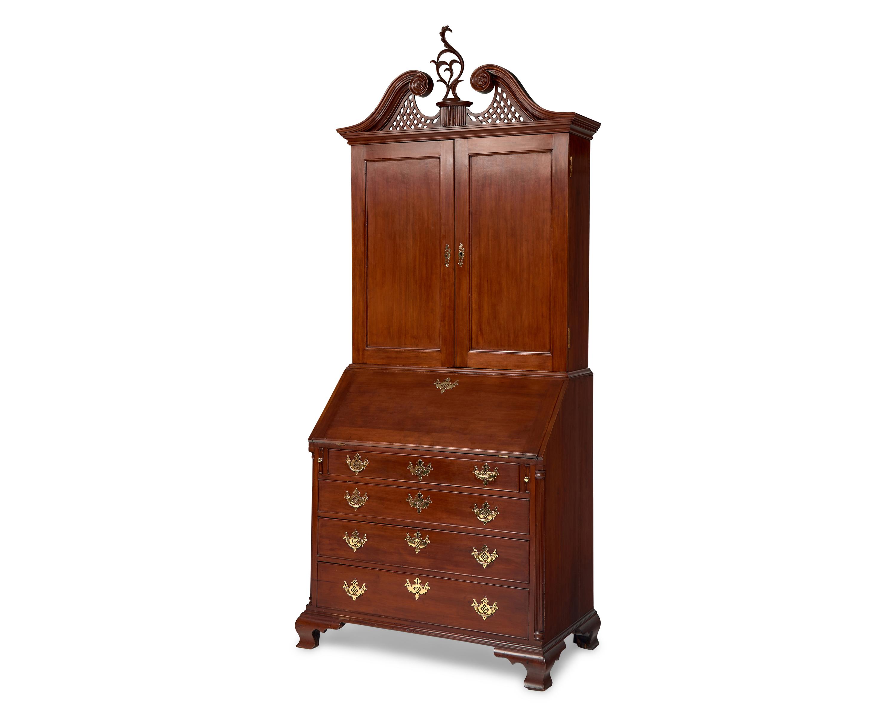A Chippendale Cherrywood Desk and Bookcase