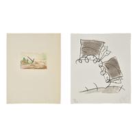 Claes Oldenburg (American, 1929-2022) — A pair of prints (The Spitzhacke, 1982, Superimposed on a Drawing of the Site by Emil Ludwig Grimm, 1822, 1982; Notebook Torn in Half , 1997)