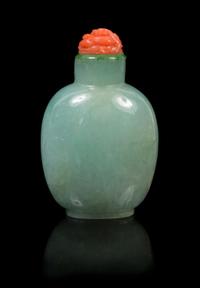 A Chinese Jadeite Snuff Bottle 19TH CENTURY Height 2 7/8 inches. — 19TH CENTURY