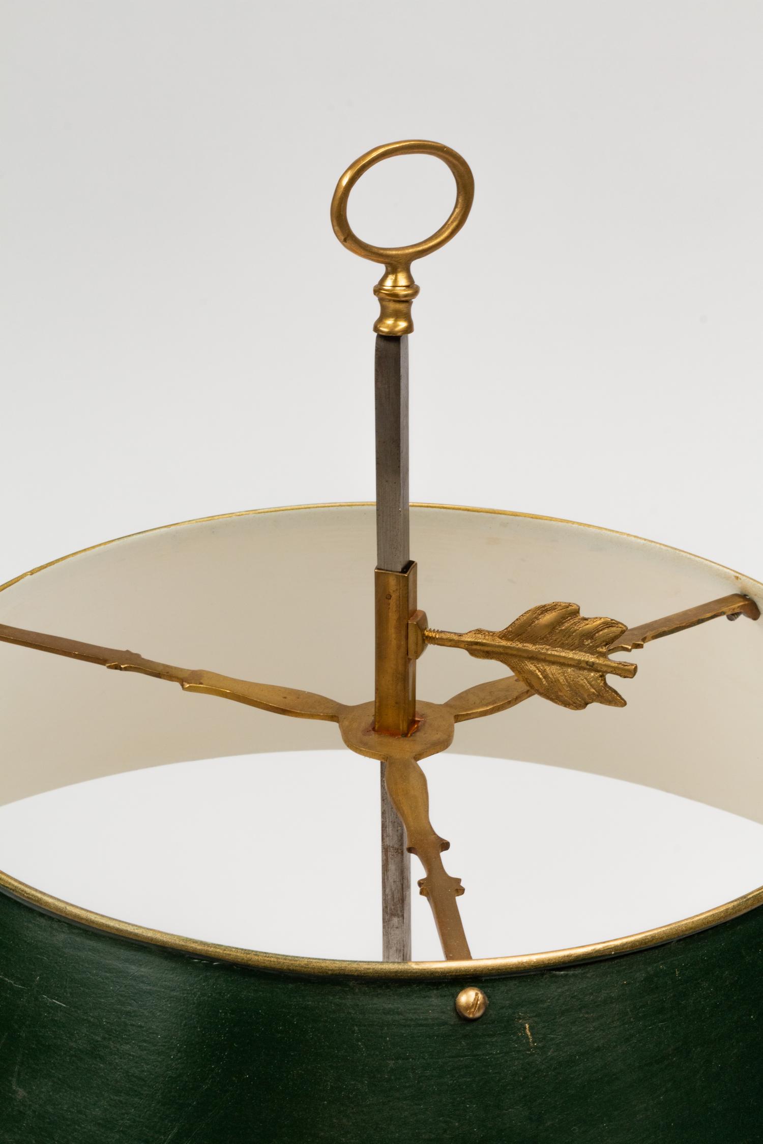 A Pair of Empire Style Gilt Metal Bouillotte Lamps with Tôle Shades