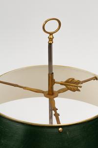 A Pair of Empire Style Gilt Metal Bouillotte Lamps with Tôle Shades