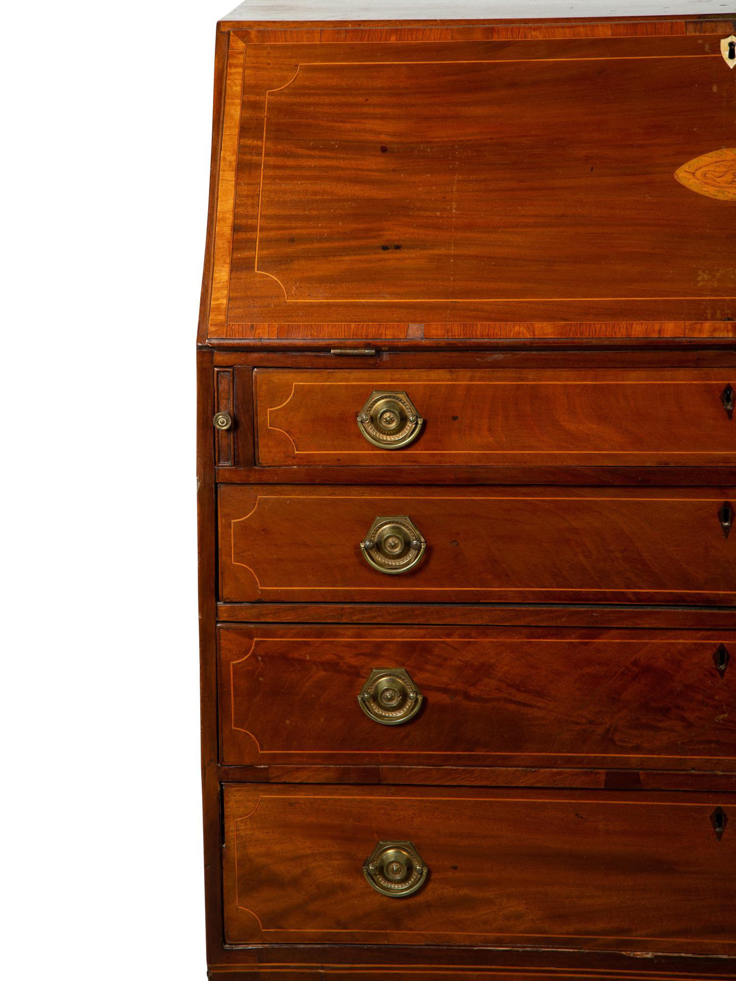 A George III Mahogany and Marquetry Slant-Front Bureau