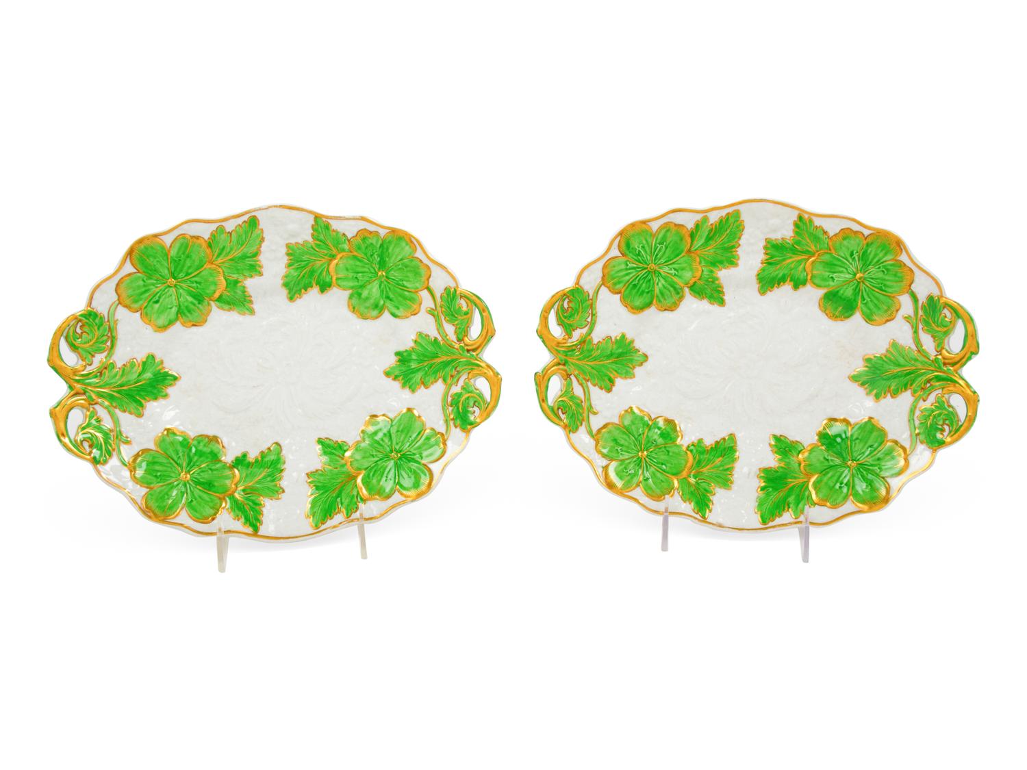 A Pair of Hanley Pearl-China Trays