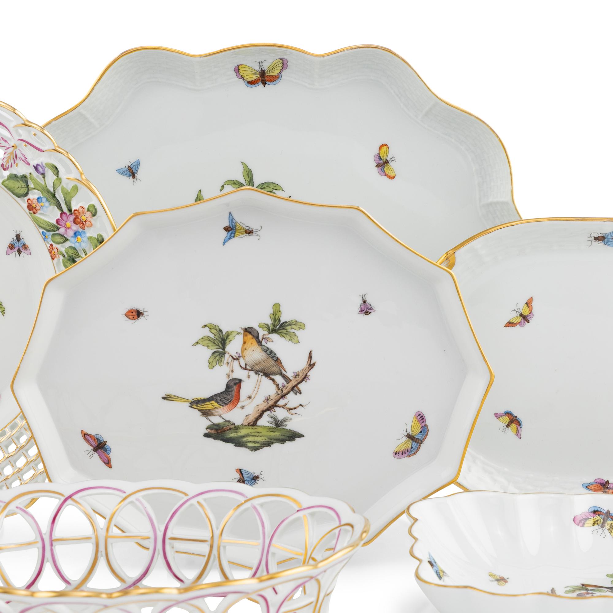 A Collection of Herend Rothschild Bird Porcelain Table Articles