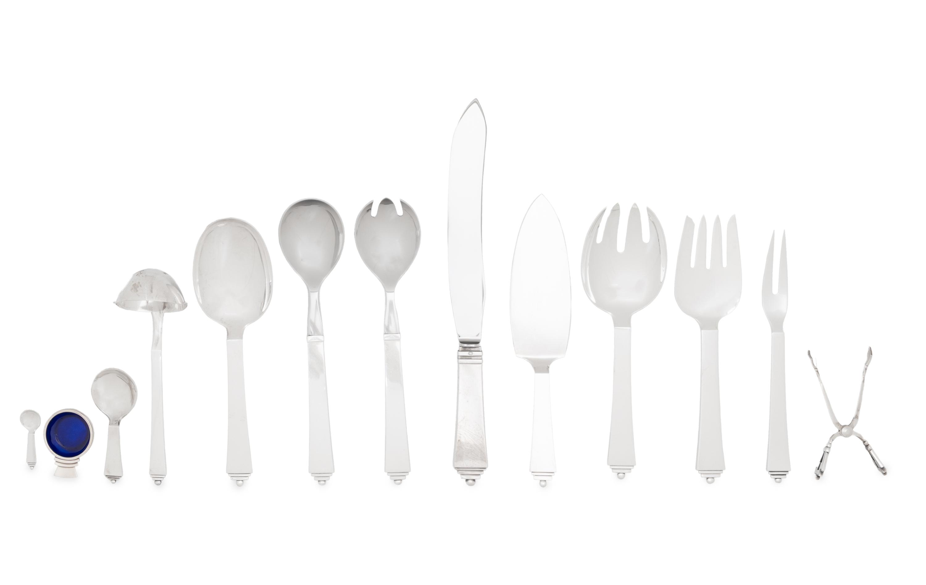 A Georg Jensen Pyramid Silver Flatware Service
