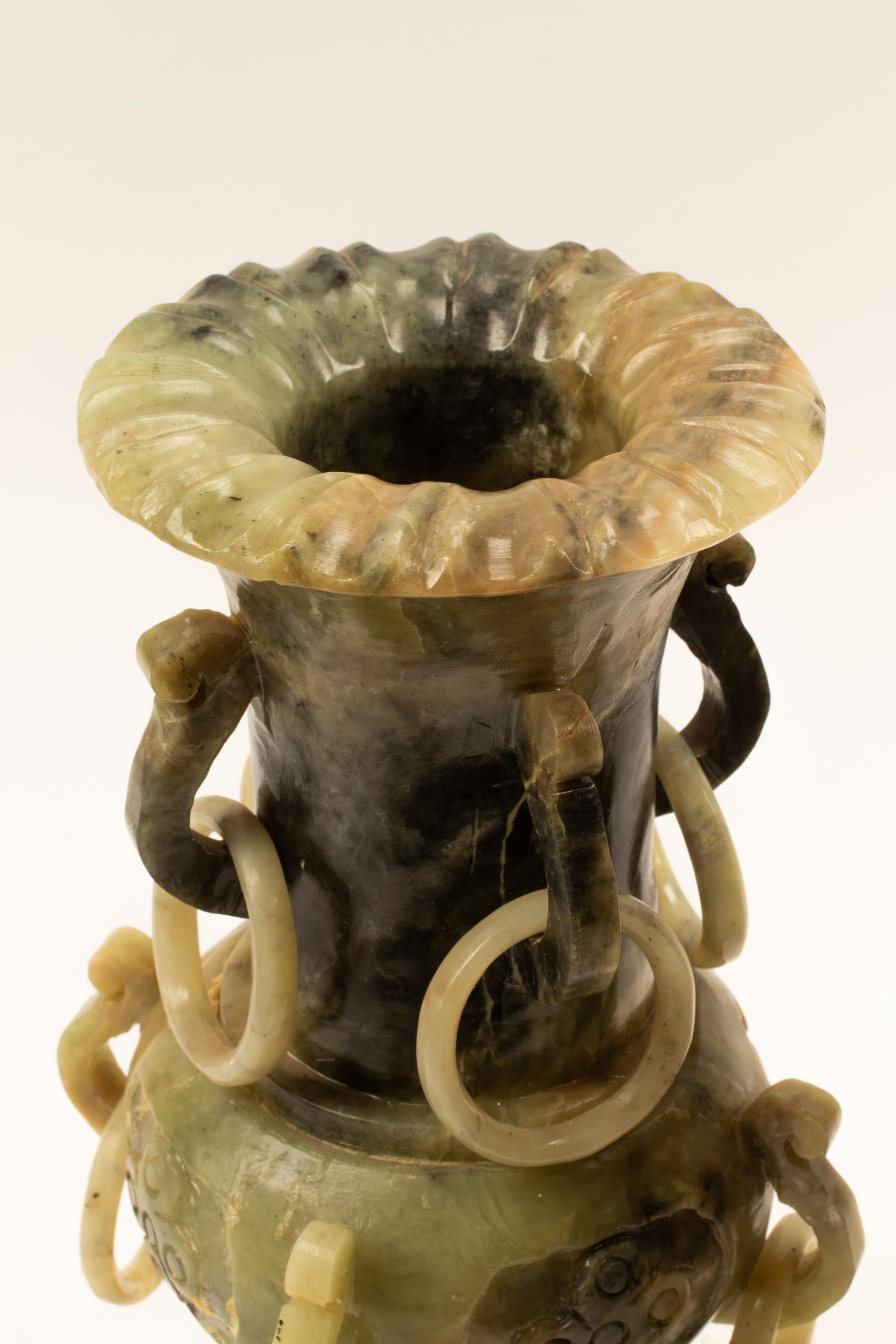 A Pair of Chinese Archaistic Carved Hardstone Vases