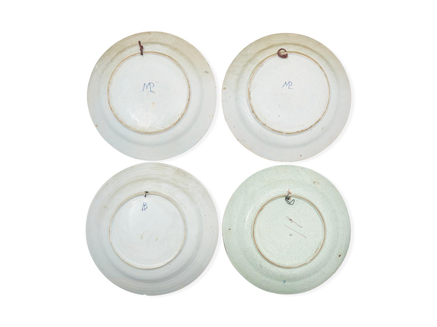 Four Dutch Delft Polychrome Chargers