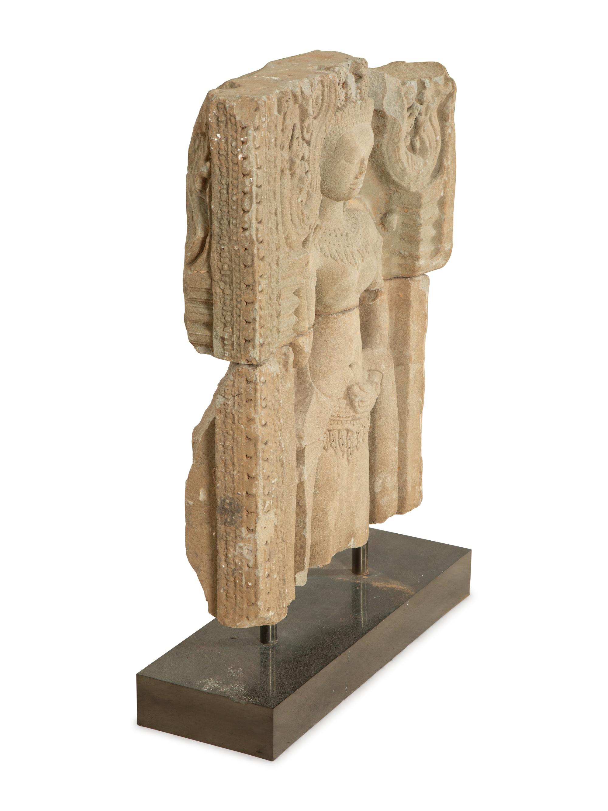 A Khmer Greystone Stele of an Aspara Dancer — 19th Century