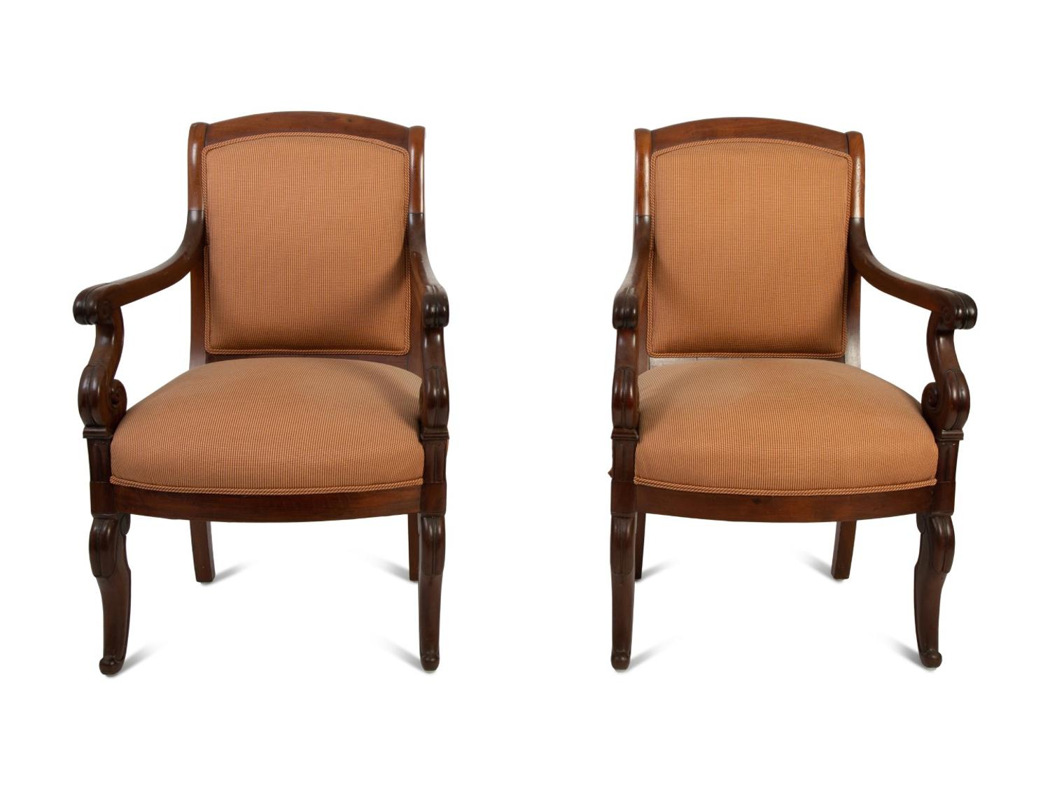 A Pair of Regency Style Mahogany Open Armchairs — 19TH CENTURY