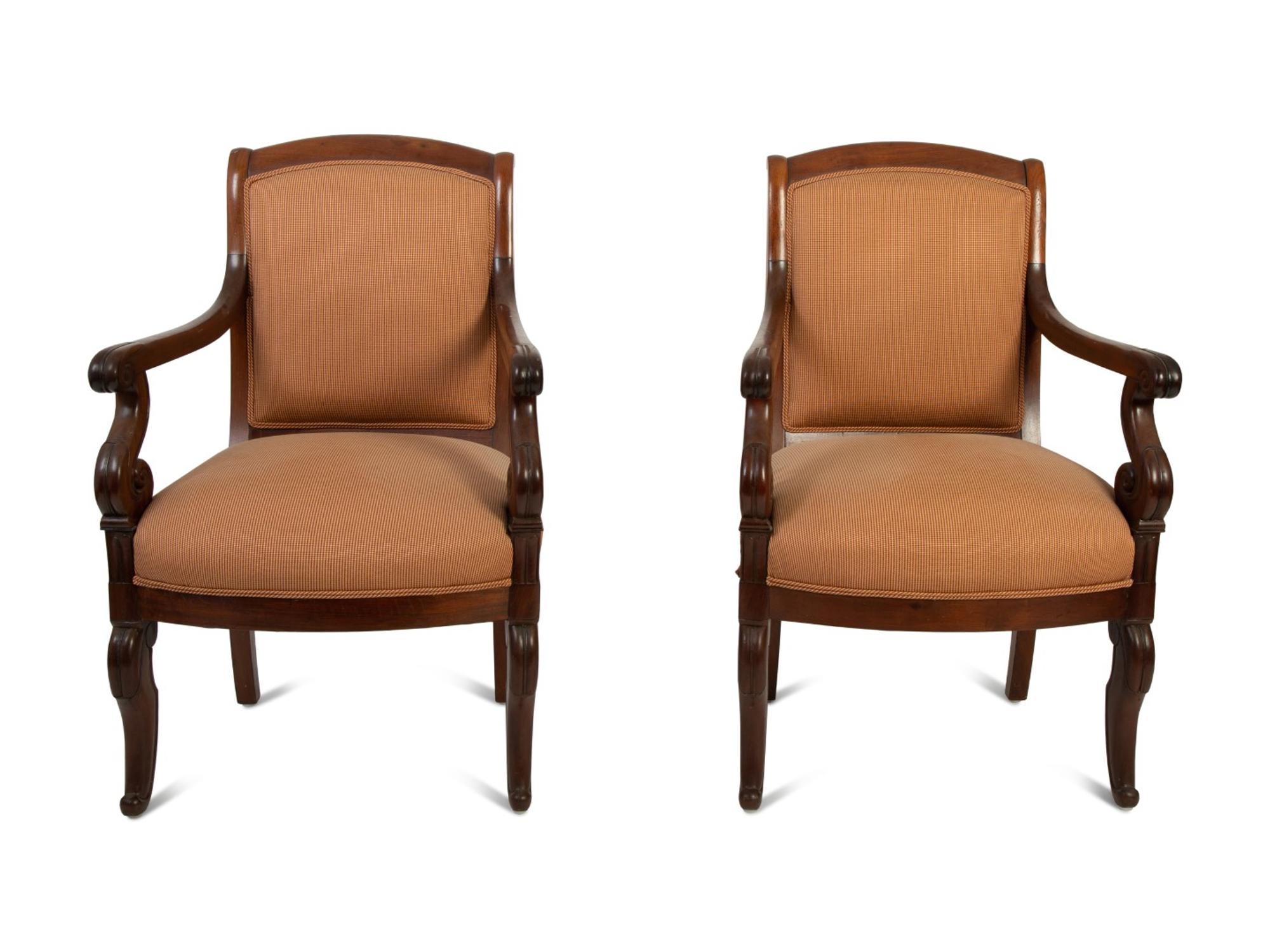 A Pair of Regency Style Mahogany Open Armchairs — 19TH CENTURY